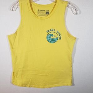 Sunshine State Make Waves Retro 70s Style Tank Top Sz M Yellow Cotton